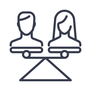 Experto y Tercero neutral Icono de separaciones y divorcios | Balanza sujetando a hombre y mujer representando igualdad
