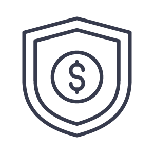 Experto y Tercero neutral Icono de protección ante delitos económicos. Dibujo de moneda de dólar dentro de escudo